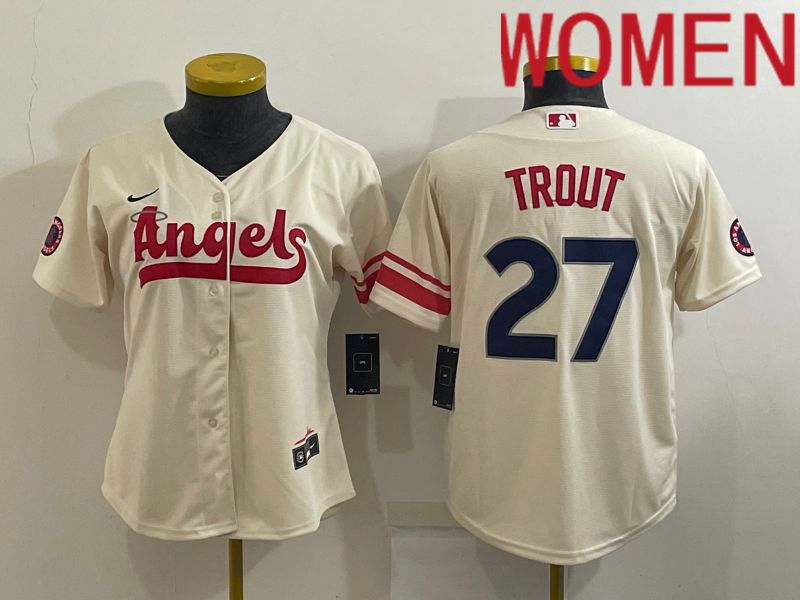 Women Los Angeles Angels #27 Trout Cream City Edition Game Nike 2022 MLB Jersey->women mlb jersey->Women Jersey